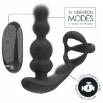 Addicted Toys - forgófejes anál vibrátor péniszgyűrűvel (fekete)
