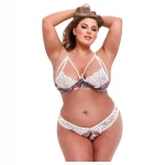 Baci Plus Size - virágos, csipkés melltartó szett (fehér)