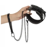 Bad Kitty - drágakőmintás nyakörv és póráz, bondage szett (fekete)