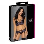 Cottelli - 3 részes csipkés szexi fehérnemű szett (fekete-viola)