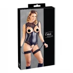 Cottelli Bondage - fényes nyitott body és kar bilincs (fekete)