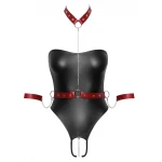 Cottelli Bondage - fényes body + kar- és nyakrögzítő (fekete)
