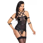 Cottelli Bondage - pántos felső, kar bilincs és tanga (fekete)