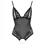 Cottelli - csipkés, gyöngyös nyitott body (fekete)