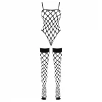 Cottelli Fantasy - fekete necc body és combfix harisnya szett (S-L)