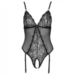 Cottelli - harisnyatartós, csipkés nyitott body (fekete)