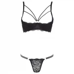 Cottelli - pántos, gyűrűs push-up melltartó és tanga (fekete)