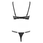 Cottelli - pántos, gyűrűs push-up melltartó és tanga (fekete)