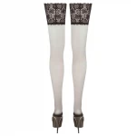 Cottelli Plus Size - 15 cm széles csipkés combfix harisnya (fekete)