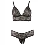 Cottelli Plus Size - csipke melltartó szett (fekete)