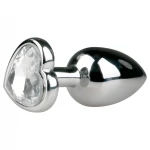 EasyToys Metal No.2 - anál plug szíves kővel (ezüst-fehér)