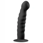 EasyToys Ribbed - tapadókorongos anál dildó (14 cm, fekete)
