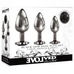 Evolved Black Gem - fém anál plug szett, fekete kővel (ezüst)