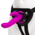 Happyrabbit Strap-On - nyuszis, csiklókaros felcsatolható vibrátor (lila)