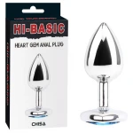 Hi-Basic Heart Gem - fém anál plug szív alakú kristállyal (ezüst)