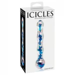 Icicles No. 08 - hullámos, kétvégű, üveg dildó (átlátszó-kék)