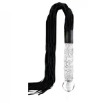 Icicles No. 38 - bőr korbács és üveg dildó (átlátszó-fekete)