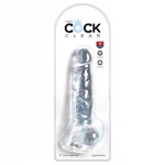 King Cock Clear 8 - átlátszó tapadókorongos, herés élethű dildó (20 cm)