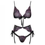 Kissable - pink-lila hímzéses melltartó szett (fekete)