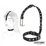 Latetobed - BDSM nyakörv orrkampóval, bondage kellék (fekete)