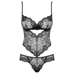 Obsessive Alluria - virágos csipke body (fekete)