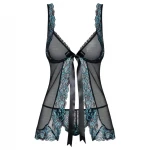 Obsessive Amanta - hímzett babydoll és tanga (fekete-türkiz)