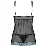 Obsessive Amanta - hímzett babydoll és tanga (fekete-türkiz)