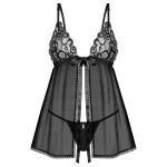 Obsessive Blomentis - csipkés babydoll szett (fekete)