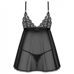 Obsessive Blomentis - csipkés babydoll szett (fekete)
