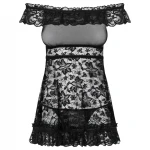 Obsessive Flores - fodros babydoll és tanga (fekete)