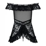 Obsessive Flores - fodros babydoll és tanga (fekete)