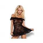 Obsessive Flores - fodros babydoll és tanga (fekete)
