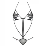 Obsessive Luiza - fekete tulipán mintás pántos body (S/M)