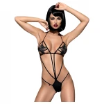 Obsessive Luiza - fekete tulipán mintás pántos body (S/M)