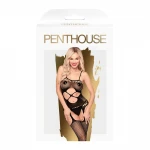 Penthouse Hot Nightfall - hullámos, nyitott necc fehérnemű szett (fekete)