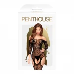 Penthouse Top-Notch - nyitott necc fehérnemű szett (fekete)