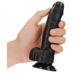 RealRock - tapadókorongos, herés dildó - 15,5 cm (fekete)