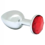 Rimba XS - piros köves fém anál plug, kis méret (ezüst)