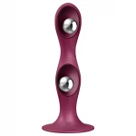 Satisfyer Double Ball-R - tapadókorongos súlyozott dildó (piros)