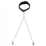 Sei Mio - nyakörv és bimbócsipesz, bondage szett (fekete)