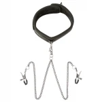 Sei Mio - nyakörv és bimbócsipesz, bondage szett (fekete)