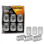 Stay Hard - átlátszó péniszköpeny szett stimuláló felülettel (6 db)