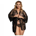 Subblime Queen Plus - fekete csipke köntös szett (XL-2XL)