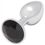 Sunfo - fém anál plug fekete kővel (ezüst)