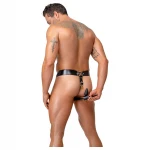 ZADO - fekete bőr erényöv tanga férfiaknak, 2 lakattal (S-2XL)