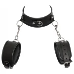ZADO - bőr nyakörv bilinccsel, bondage szett (fekete)